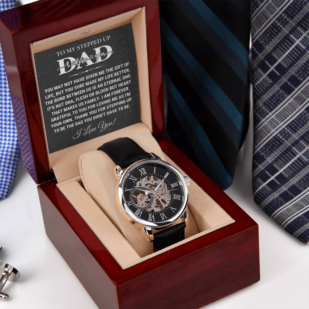 Step Dad Fathers Day Gift From Stepson Stepdaughter Luxury Watch Birthday Present For Bonus Dad Step Father Wedding Gift Stepdad Gift Openwork Watch