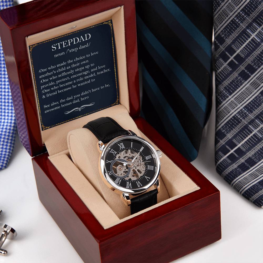 To My Step Dad Watch Gift For Stepdad Step Dad Gift - Bonus Dad Gift Father's Day Step Dad Birthday Openwork Watch