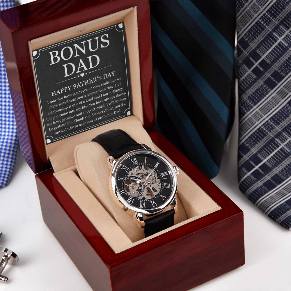 Father's Day Gift For Bonus Dad From Daughter To My Bonus Dad Watch Gift Openwork Watch With Box For Step Dad