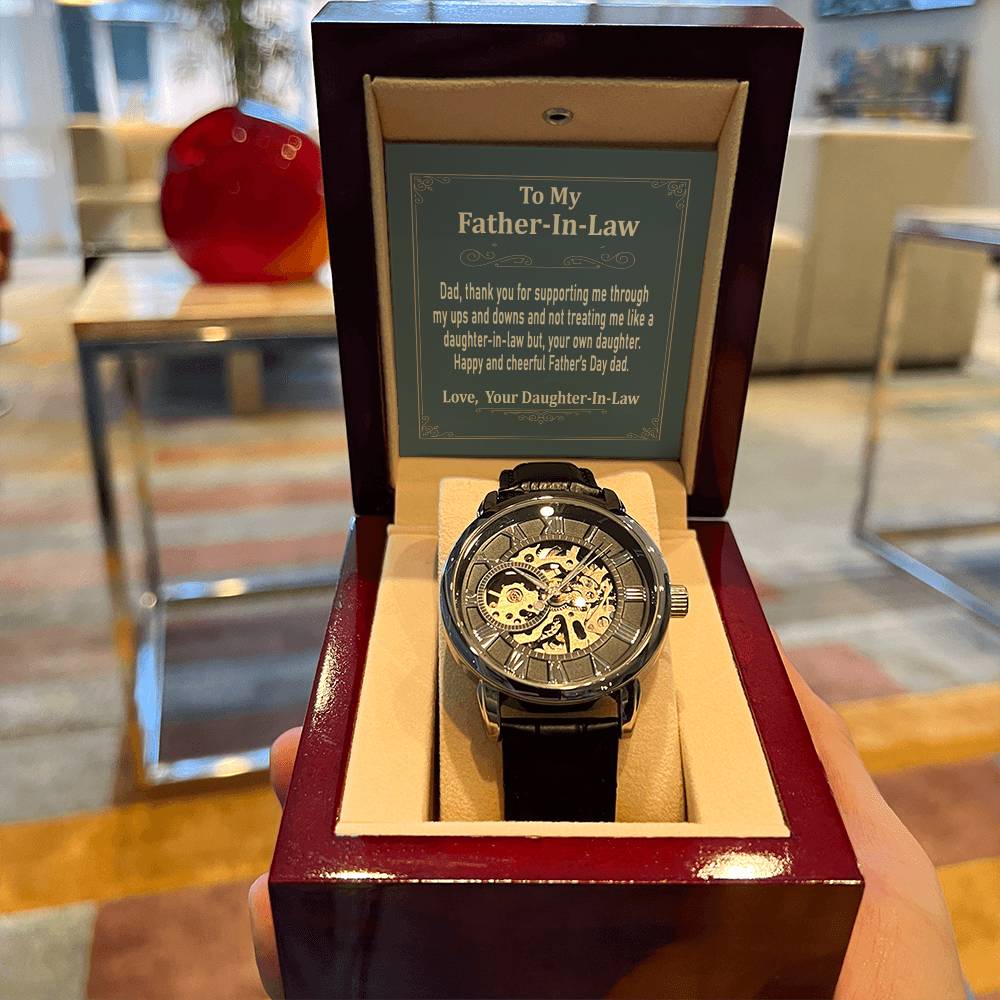 To My Father-In-Law Gift Watch Openwork Watch For Father-In-Law Father's Day Gift From Daughter-In-Law Dad Gift From Daughter-In-Law