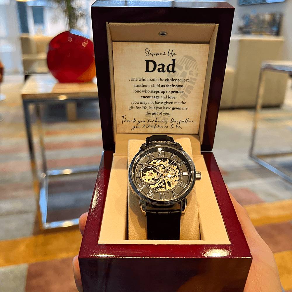 Step Dad Fathers Day Gift From Stepson Stepdaughter Luxury Watch W Genuine Leather Strap Gift For Bonus Dad Step Father Wedding Gift Openwork Watch