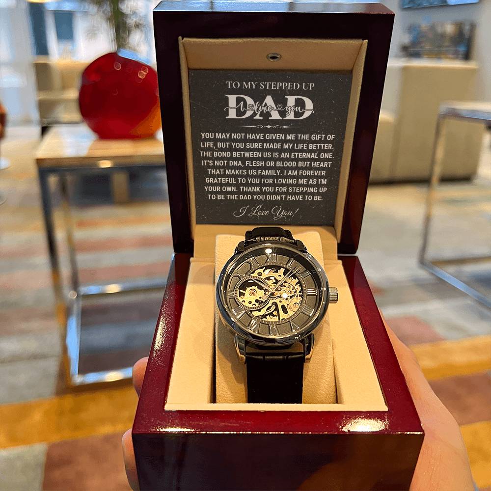 Step Dad Fathers Day Gift From Stepson Stepdaughter Luxury Watch Birthday Present For Bonus Dad Step Father Wedding Gift Stepdad Gift Openwork Watch