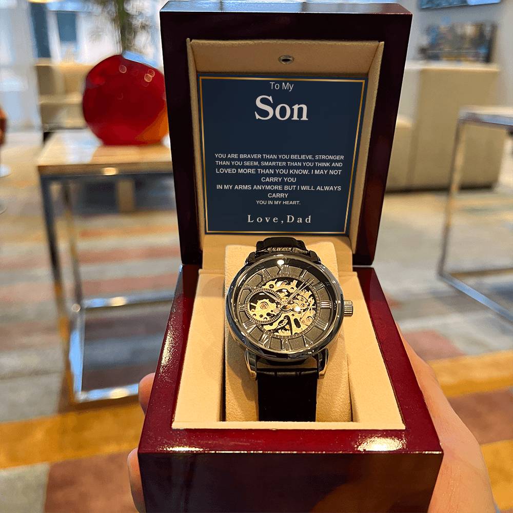 To My Son You Are Braver Than You Believe Love Mom Love You Forever Men's Openwork Watches