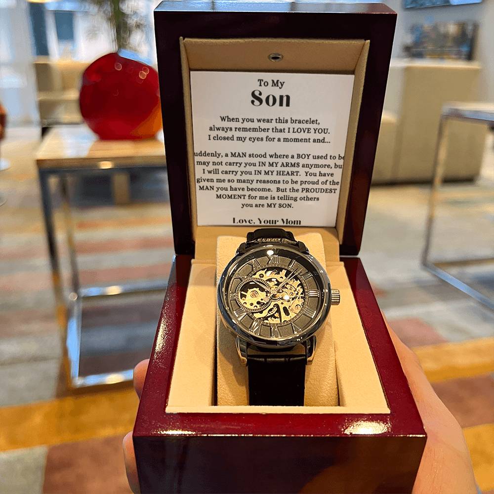 Mom - To My Son - I Will Carry You In My Heart - Gift To Son From Mom - Openwork Watches - Birthday - Graduation - Holiday Gift