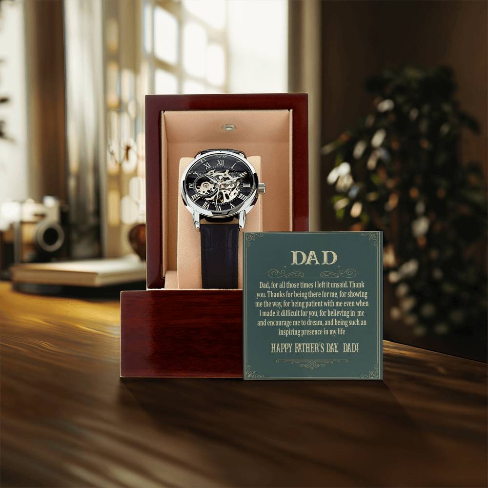 Wrist Watch For Dad Men's Openwork Watch Father's Day Gift From Daughter Gift From Son Dad Father's Day Gift Watch With Message Card