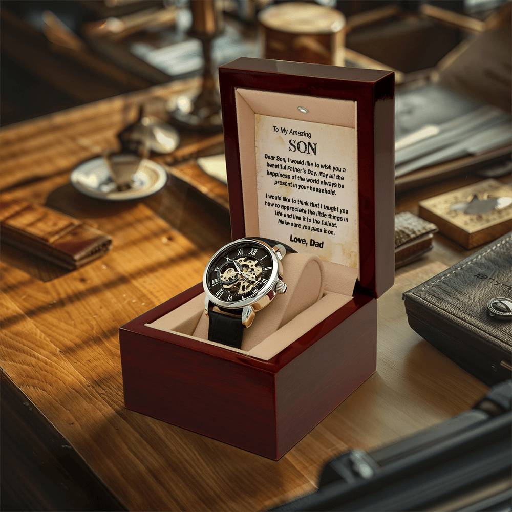 To My Amazing Son Gift Watch Openwork Watch For Son Father's Day Gift Watch With Message Card From Dad Father's Day Gift To Son From Father