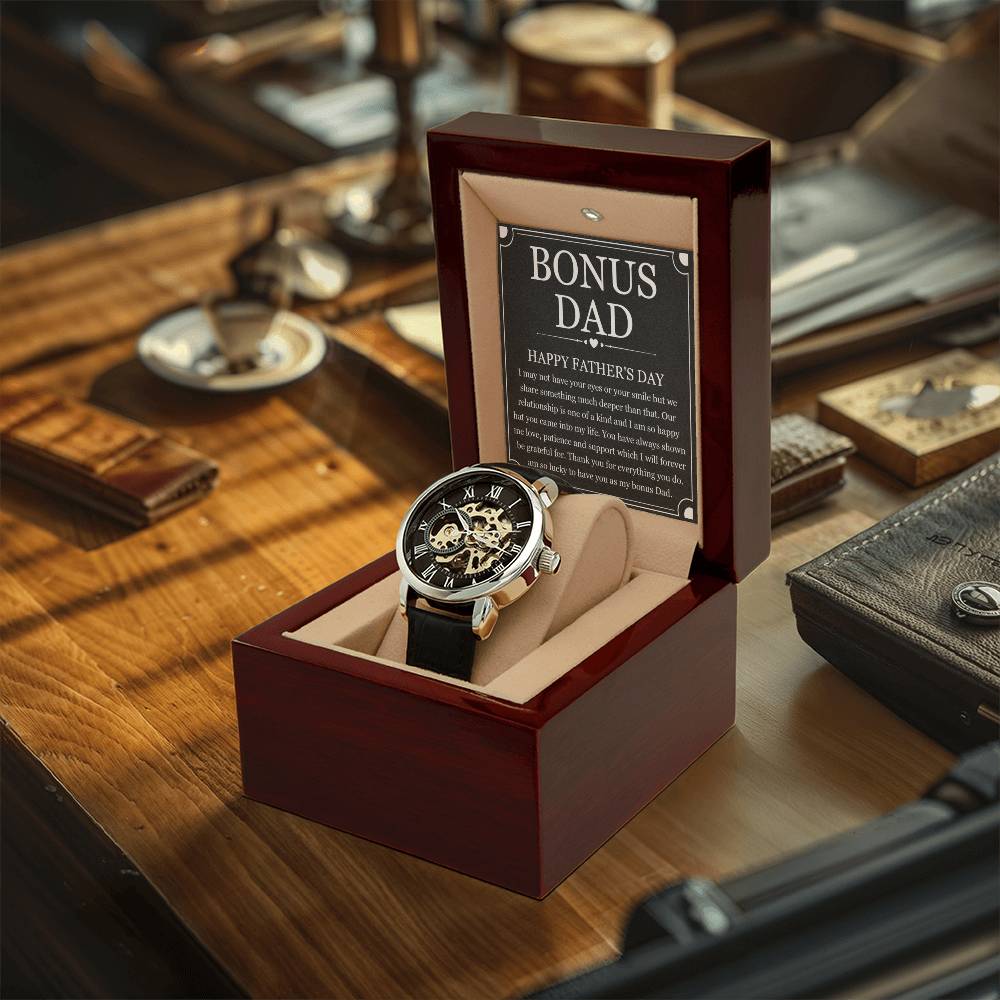 Father's Day Gift For Bonus Dad From Daughter To My Bonus Dad Watch Gift Openwork Watch With Box For Step Dad