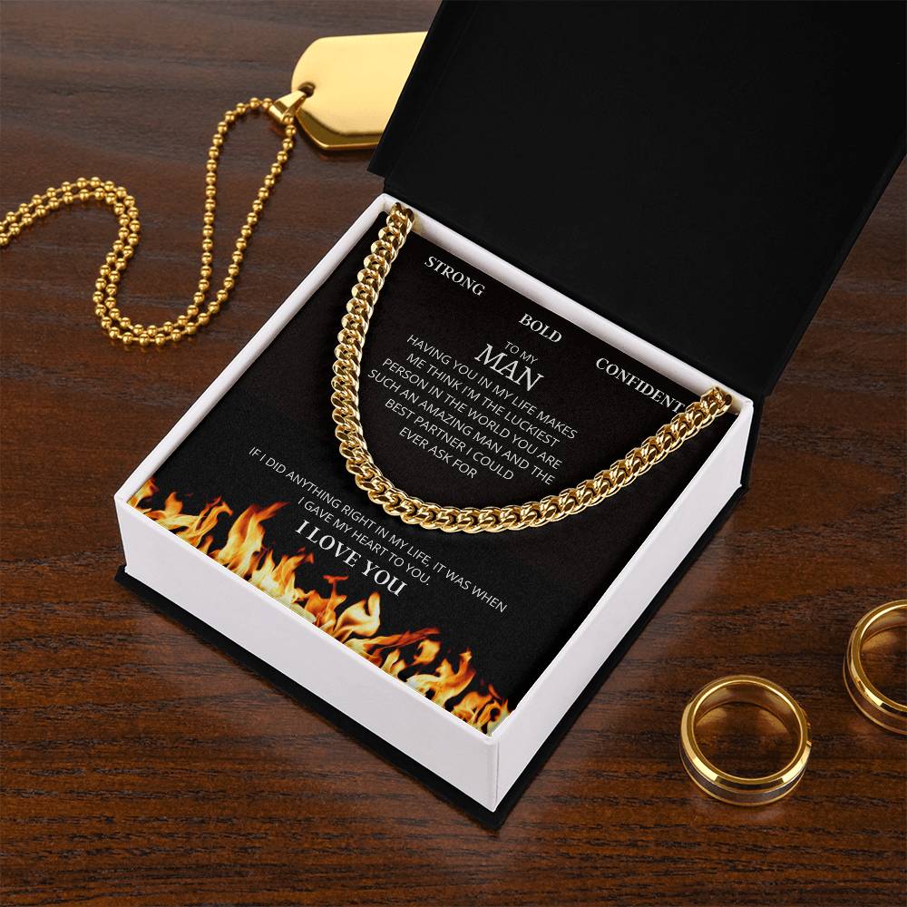 I Gave My Heart To You Cuban Link Chain Necklace Fire Edition