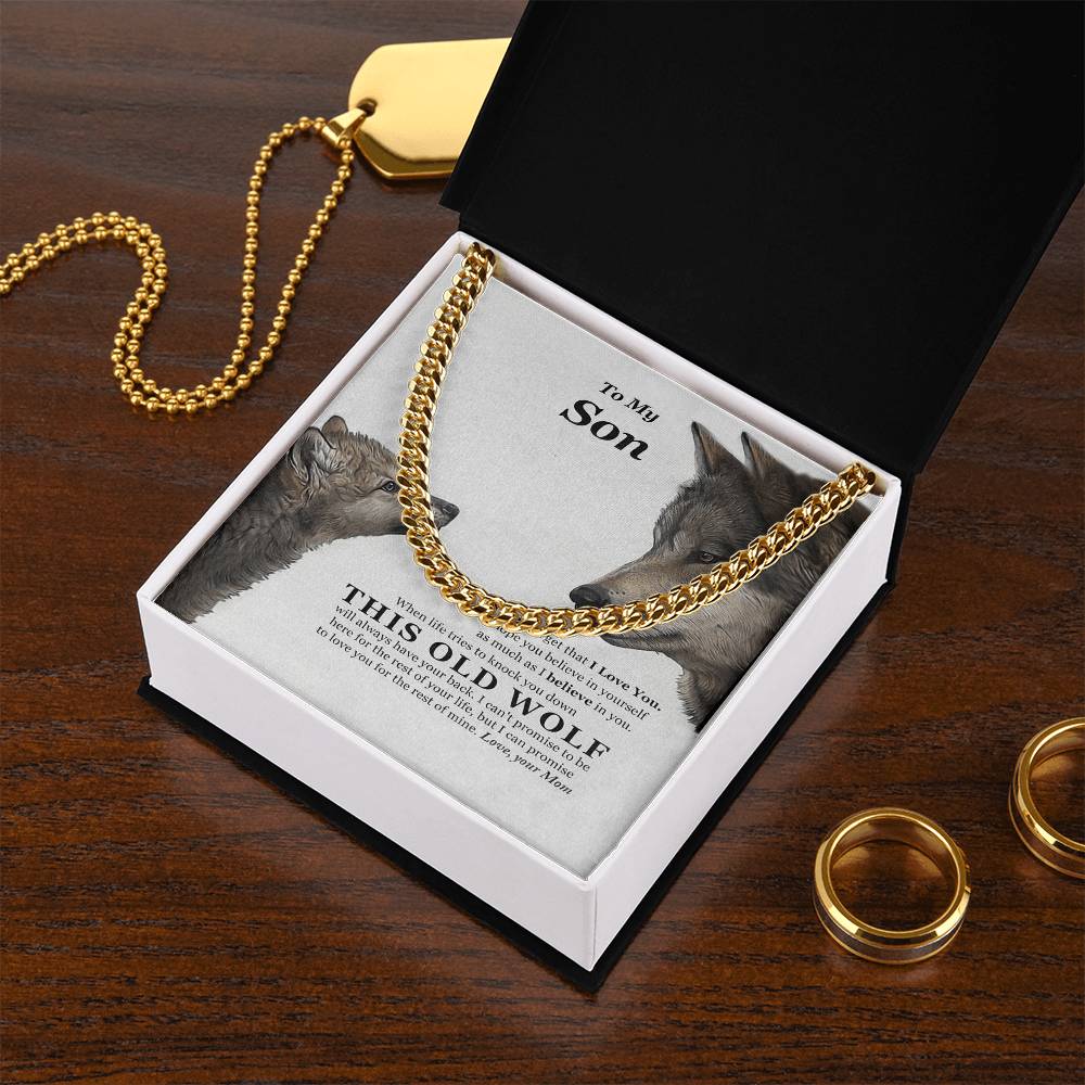 I Believe In You This Old Wolf Mom Gift For Son Cuban Link Chain Necklace