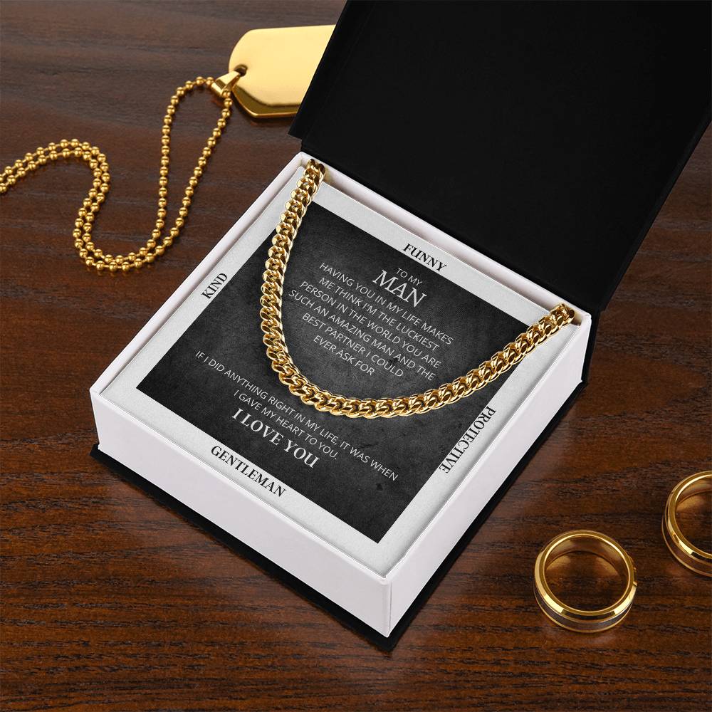 I Gave My Heart To You Cuban Link Chain Necklace Gray Edition