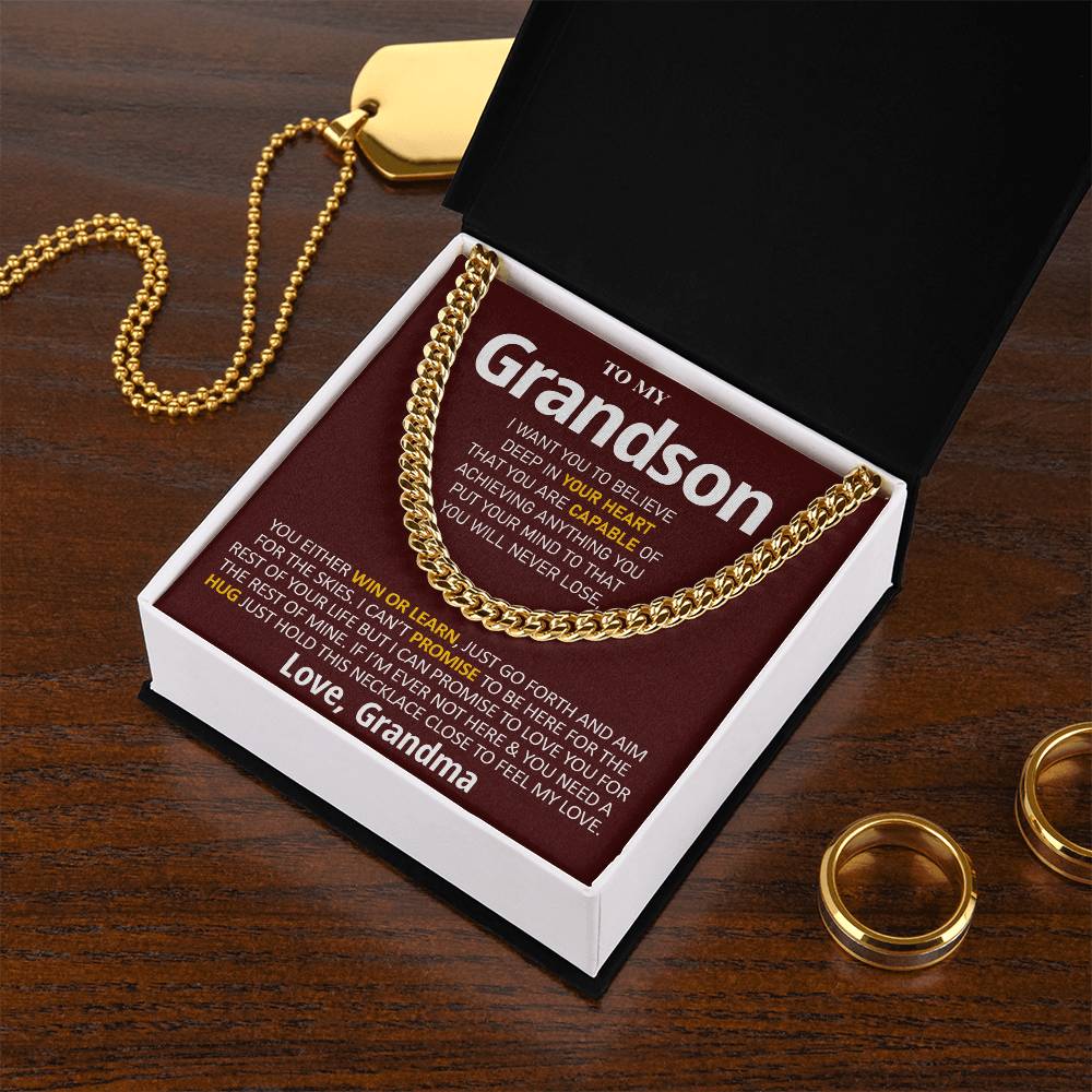 To My Grandson - Feel My Love Cuban Link Chain Necklace