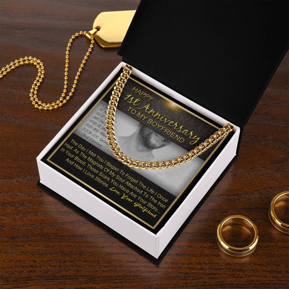 One Year 1St Anniversary Gift For Boyfriend Cuban Chain Necklace Gifts For Him With Message Card Gift Box Cuban Link Chain