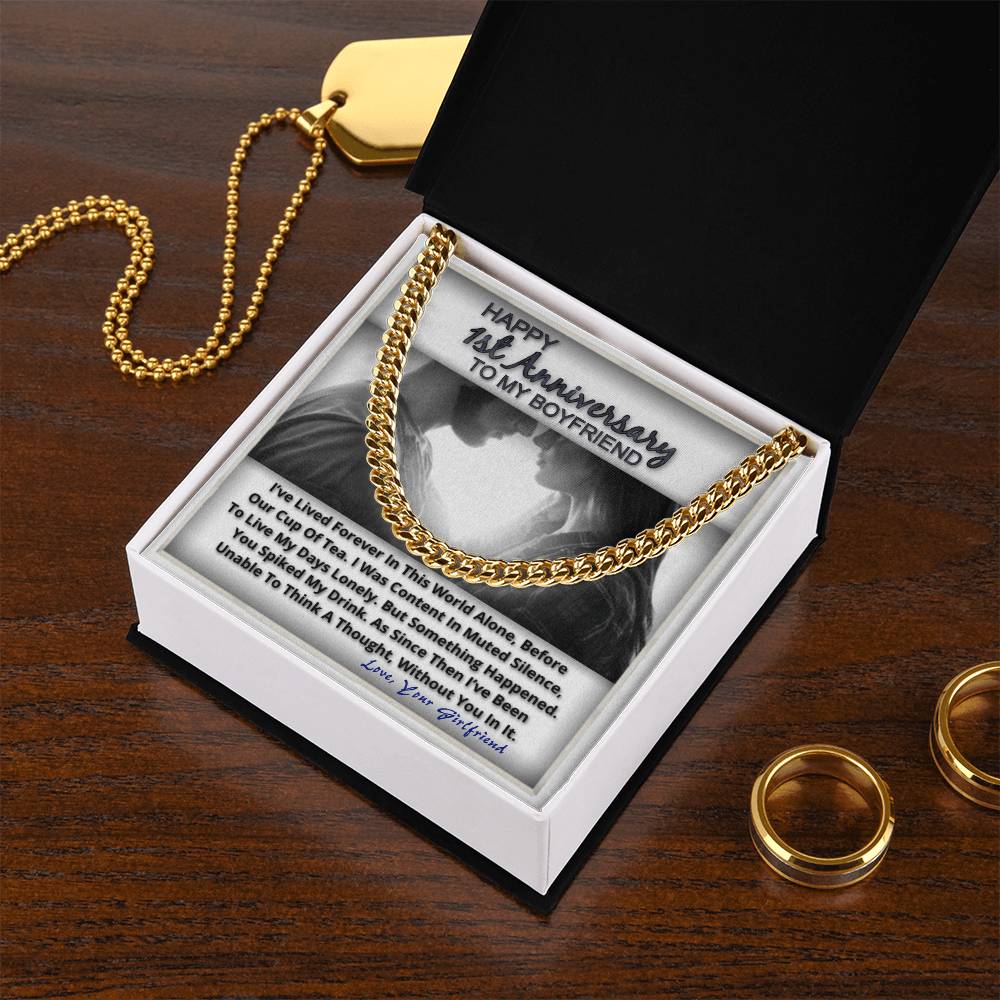One Year Anniversary Gifts For Boyfriend Link Chain Necklace In Stainless Steel Or 14K Gold Finish Cuban Link Chain