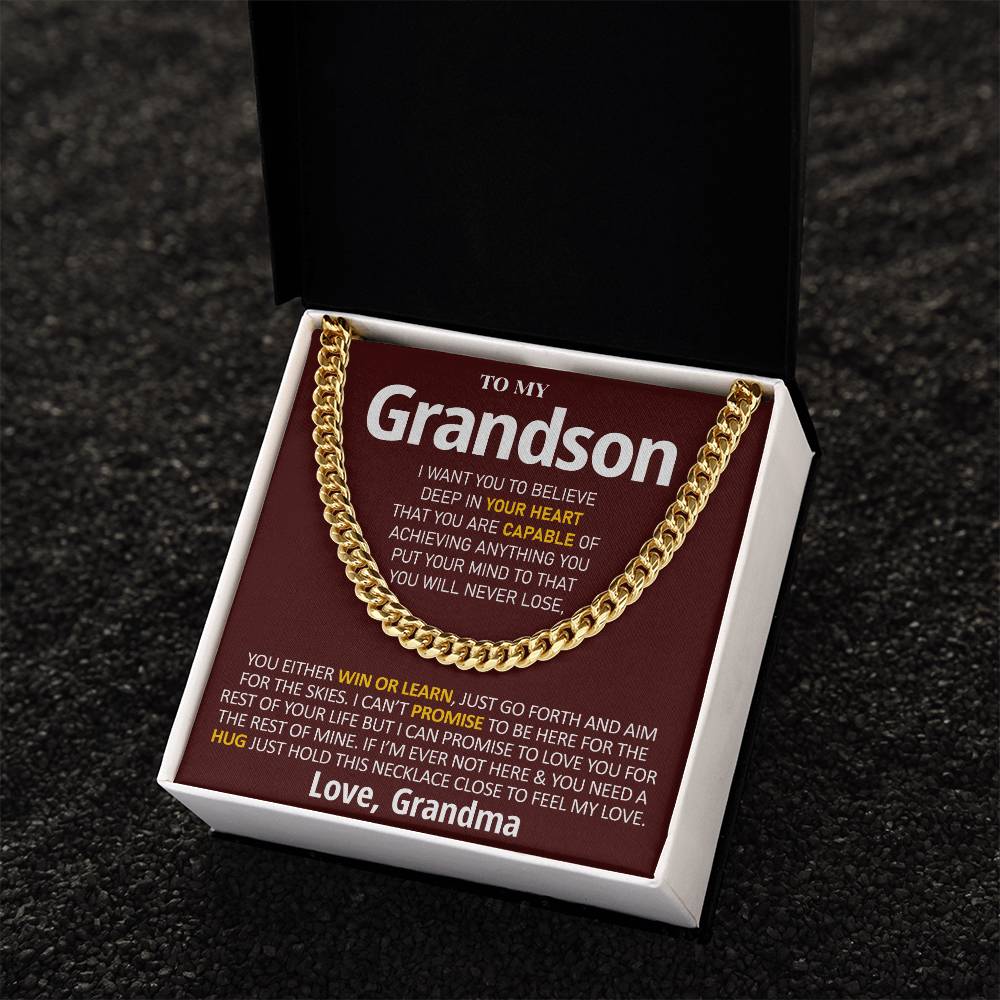 To My Grandson - Feel My Love Cuban Link Chain Necklace