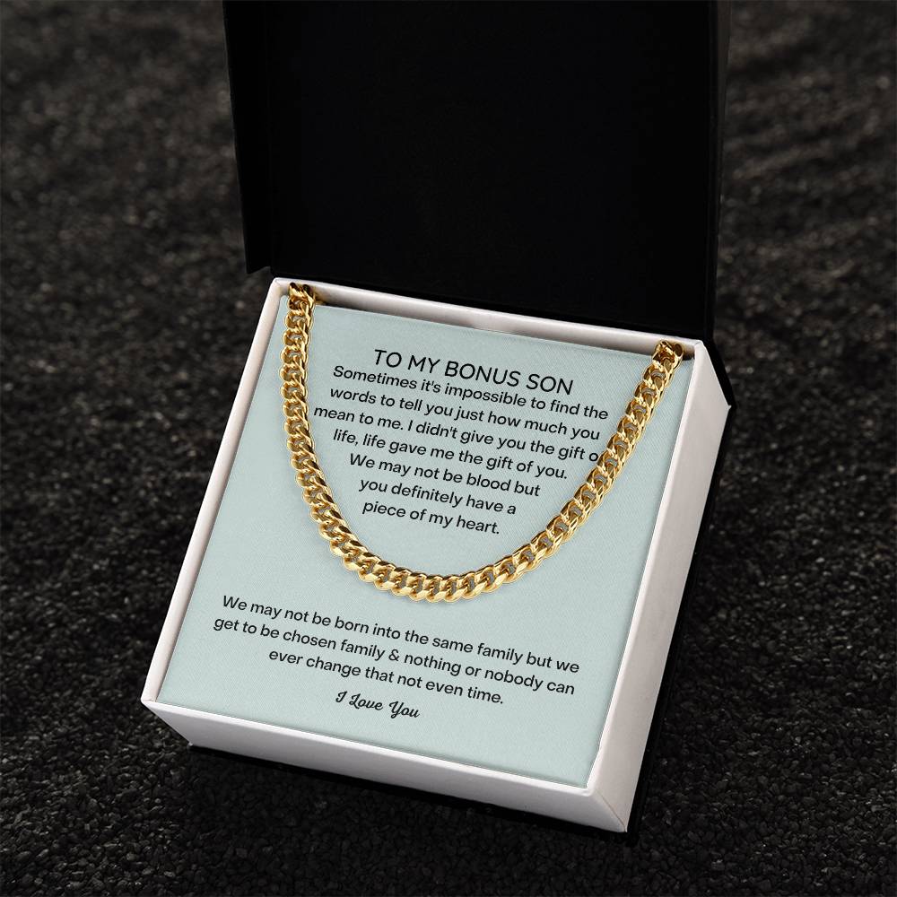 To My Bonus Son Necklace Stepson Gift Cuban Link Chain Christmas Gifts For Bonus Son Stocking Stuffers For Teenage Boy
