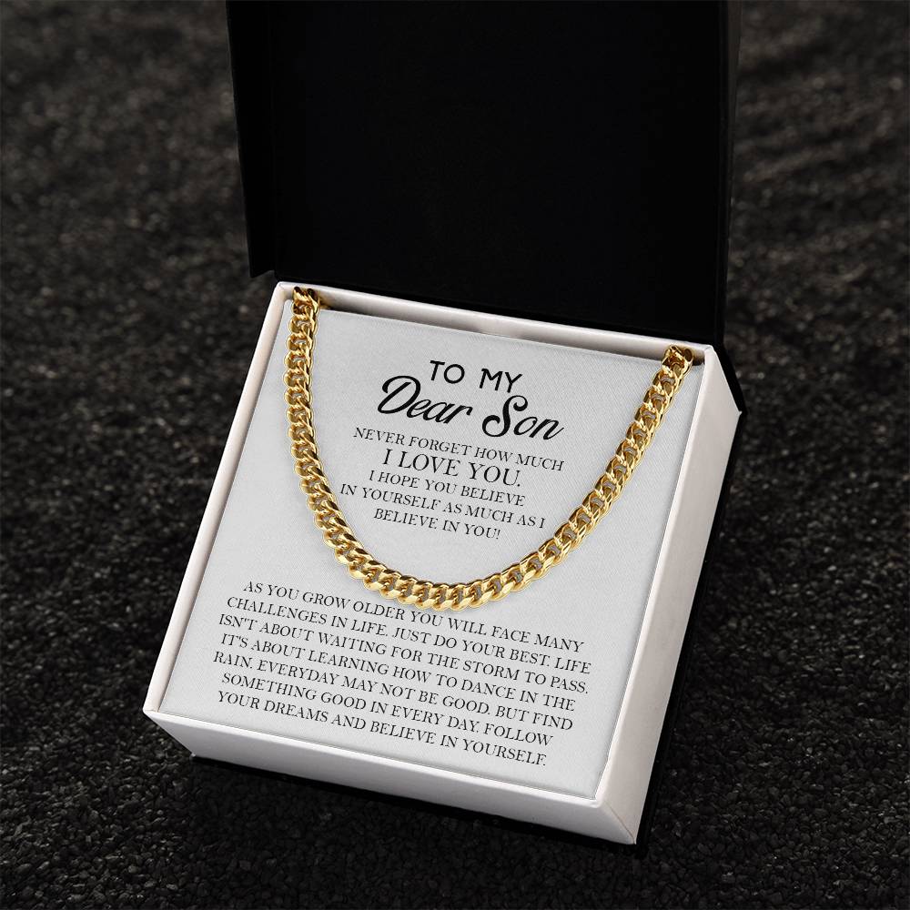 To My Dear Son - Never Forget How Much I Love You Chain Necklace For Him For Birthday Graduation Anniversary Cuban Link Chain
