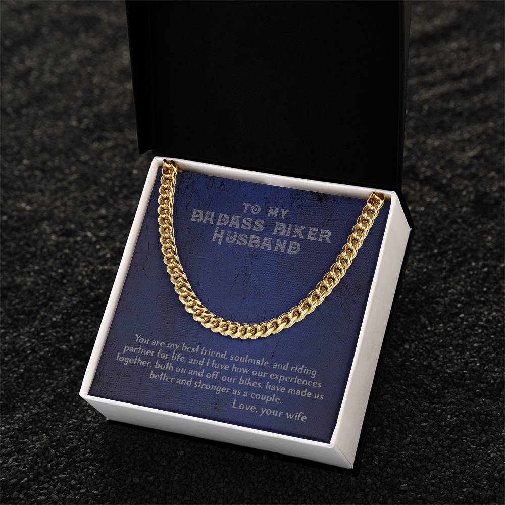 To My Badass Biker Husband From Wife - Cuban Link Chain Necklace For Biker Motorcycle Couple Gift For Him