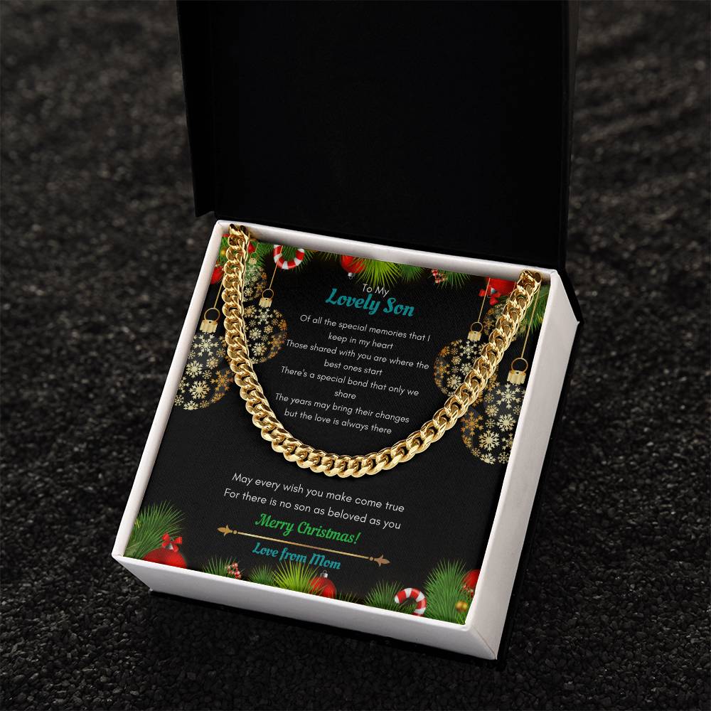 Mom To Son Christmas Cuban Link Chain Necklace