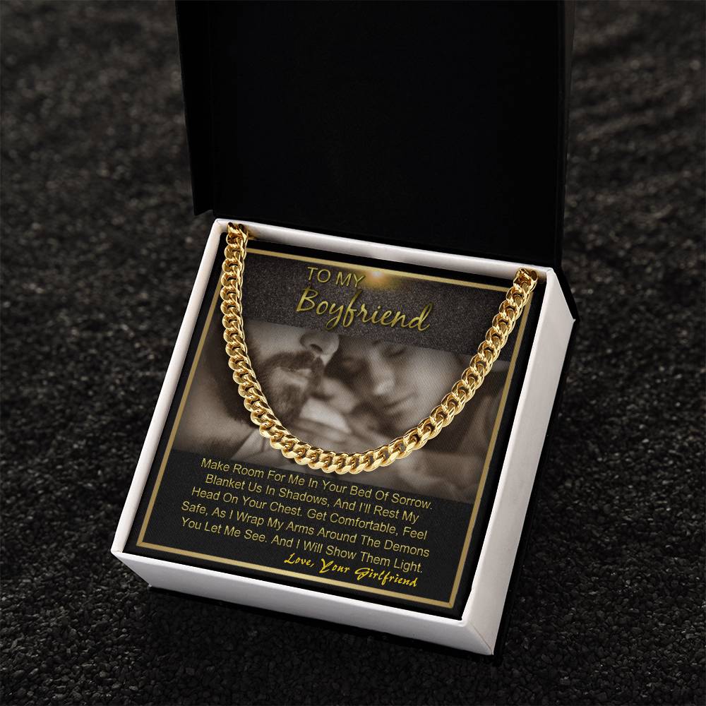 To My Boyfriend Anniversary Birthday Gift For Him Cuban Link Chain Necklace With Message Card
