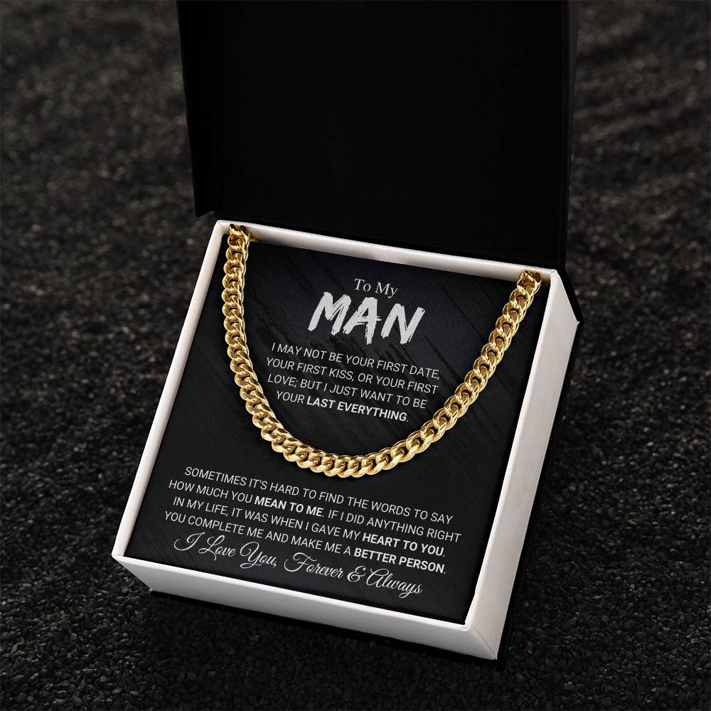 To My Man Chain Necklace Romantic Gifts For Him Boyfriend Husband Gift Cuban Link Chain