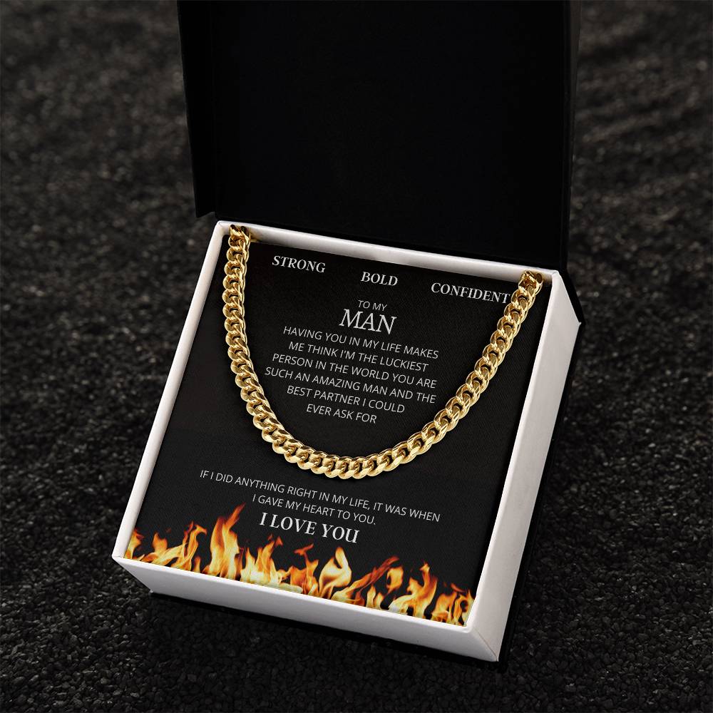 I Gave My Heart To You Cuban Link Chain Necklace Fire Edition