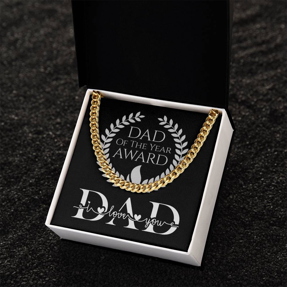 Dad Of The Year Award Dad I Love You Adjustable Link Chain In Silver Or Gold Cuban Link Chain