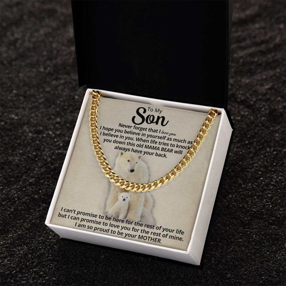 To My Son - Mama Bear Cuban Link Chain Necklace