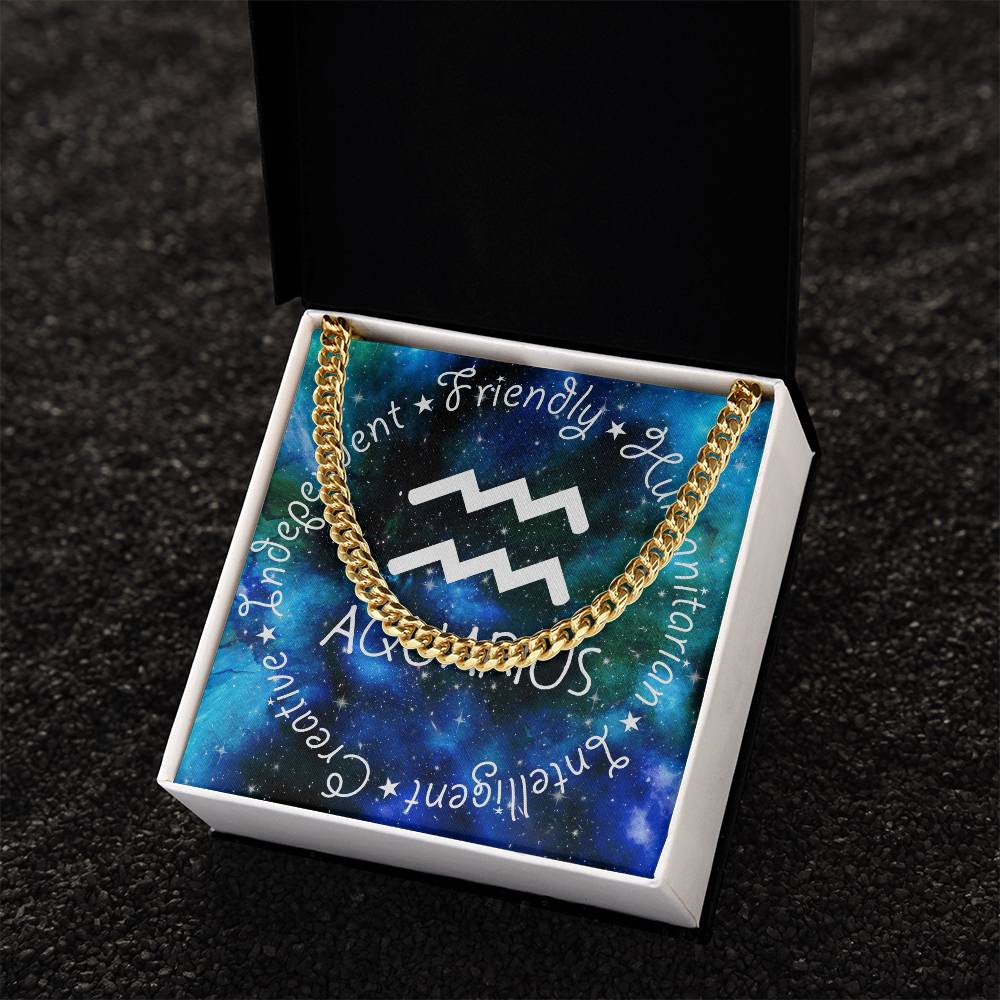 Cuban Link Chain Necklace - Aquarius Theme