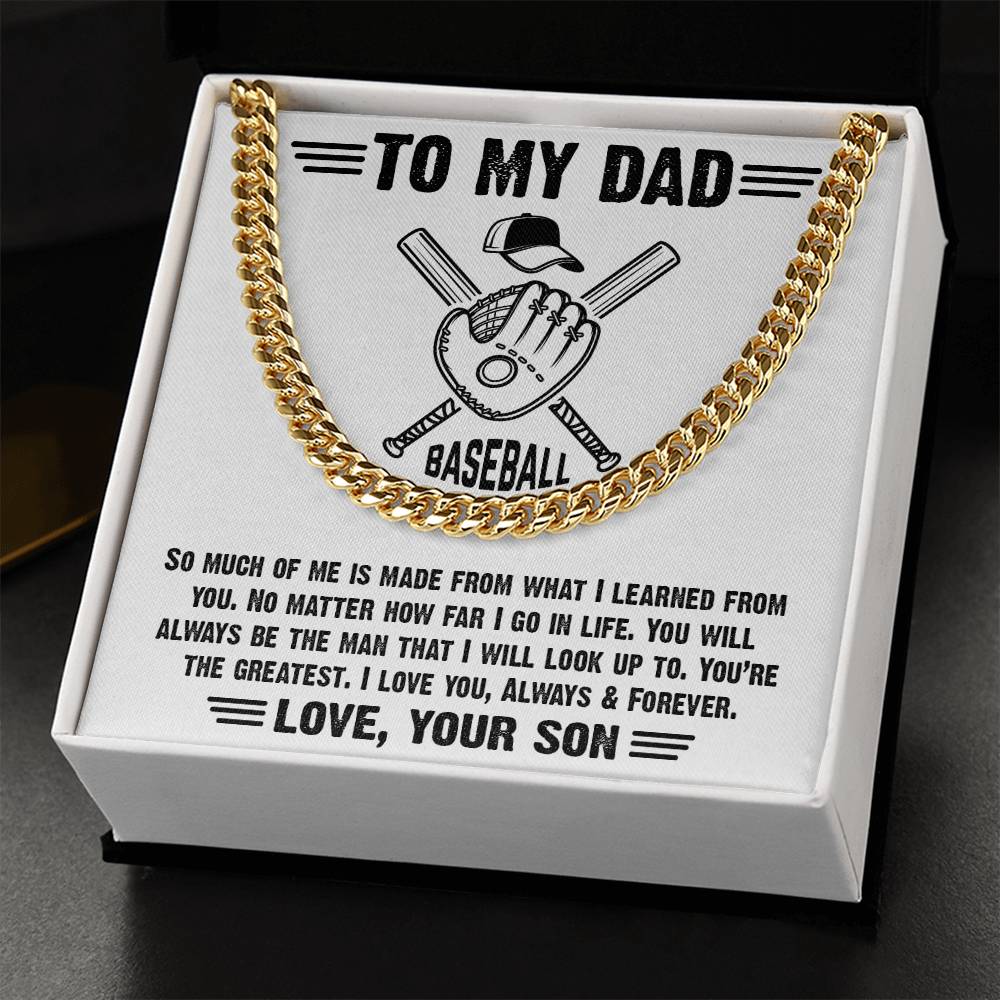 To My Baseball Dad-Cuban Link Chain Necklace-Gift From Son