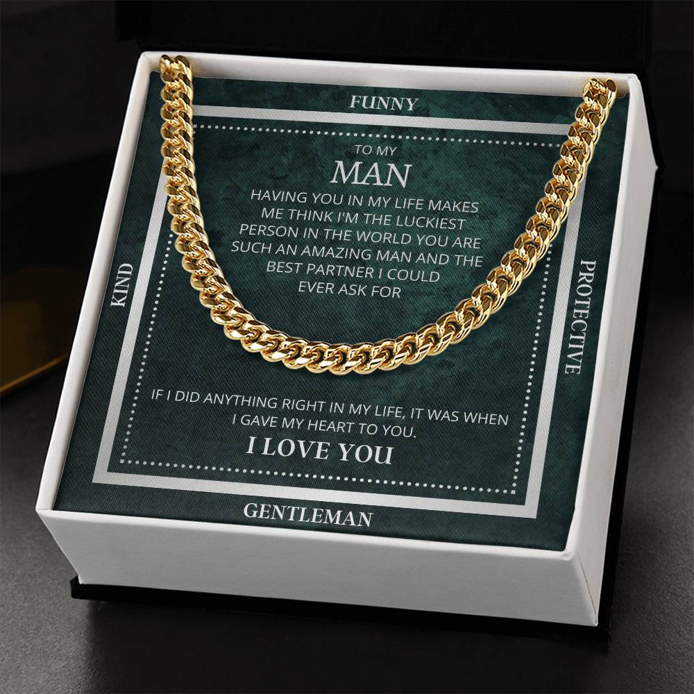 I Gave My Heart To You Cuban Link Chain Necklace Emerald Edition