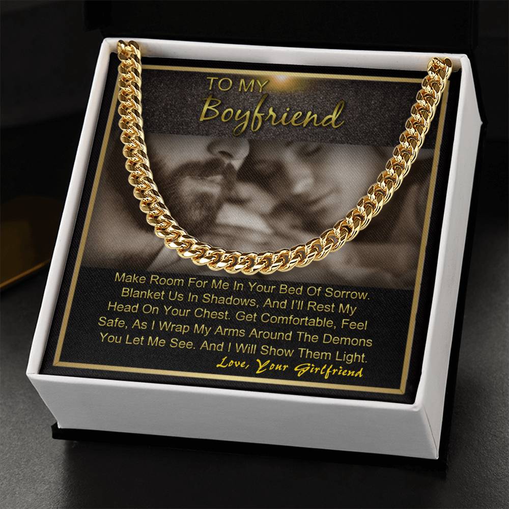 To My Boyfriend Anniversary Birthday Gift For Him Cuban Link Chain Necklace With Message Card