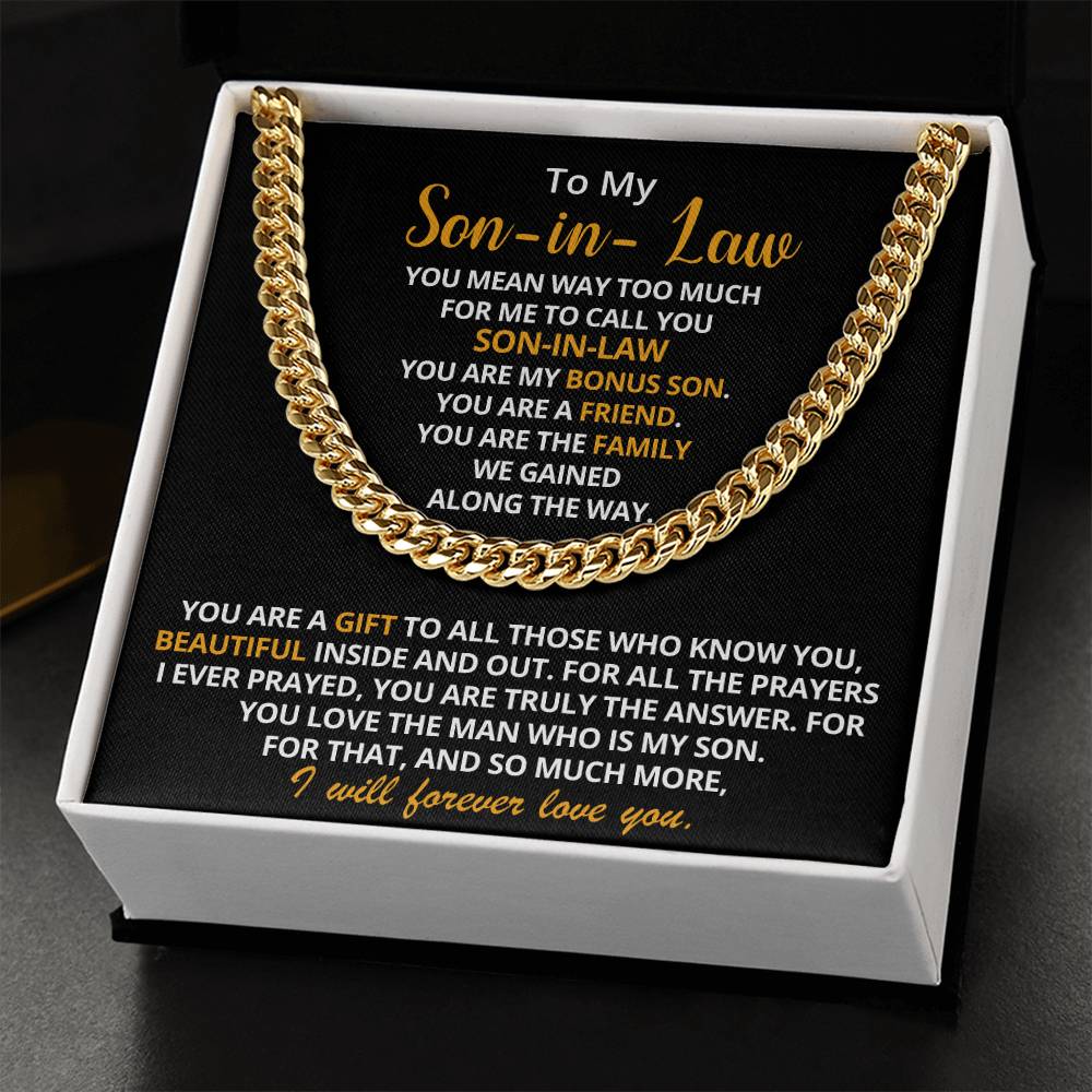 To My Son-In-Law - You Are My Bonus Son Cuban Link Chain Necklace