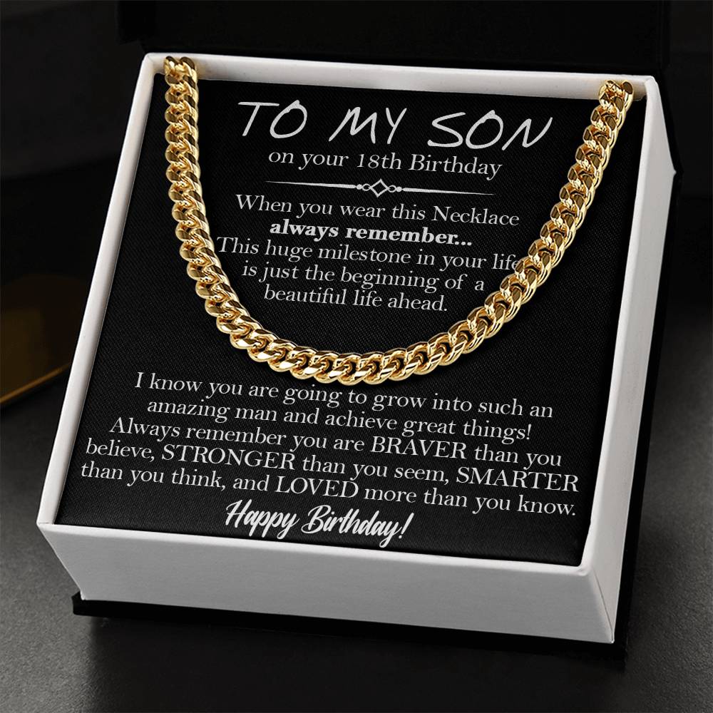 18Th Birthday Gift For Son To My Son 18Th Birthday Cuban Chain Necklace Keepsake 18Th Birthday Gift For Him Cuban Link Chain