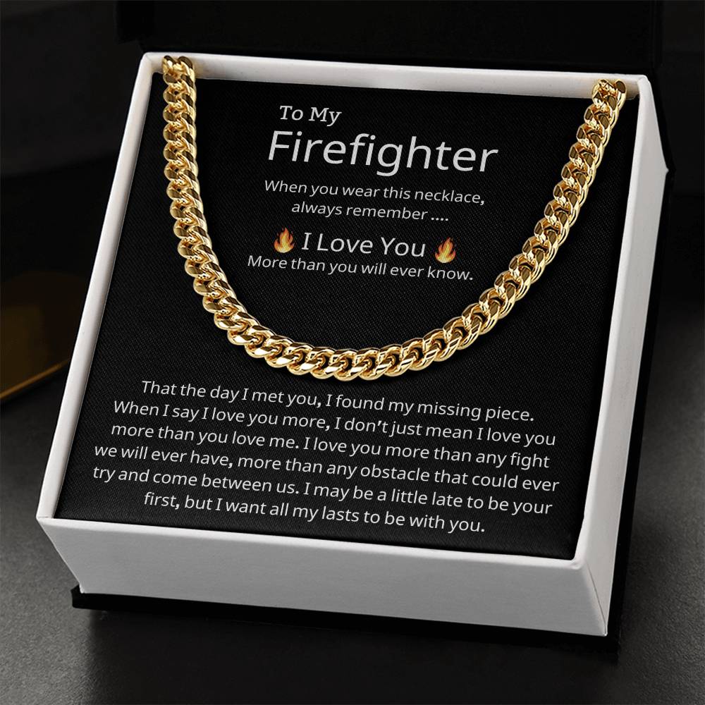 To My Firefighter Cuban Link Chain Necklace