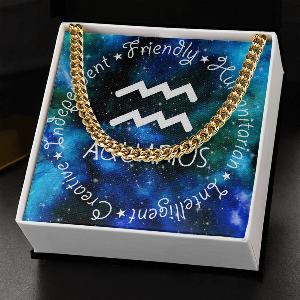Cuban Link Chain Necklace - Aquarius Theme