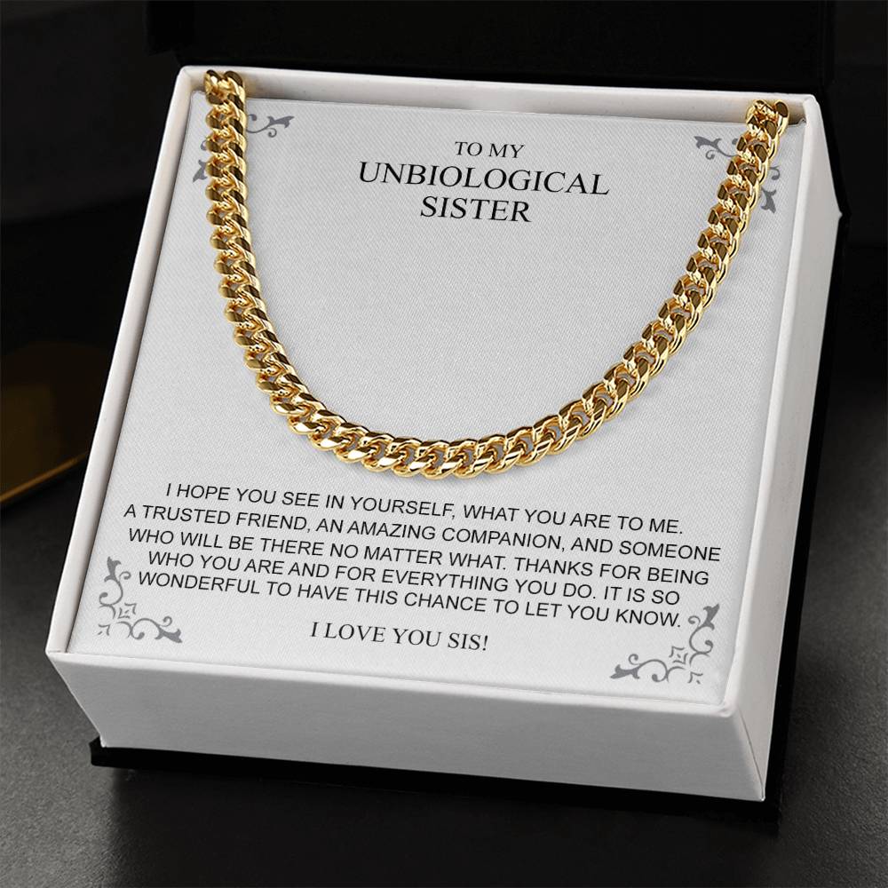 To My Unbiological Sister Necklace 14K Gold Gift For Friend Cuban Link Chain