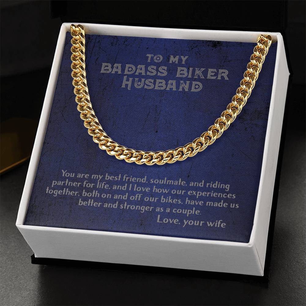 To My Badass Biker Husband From Wife - Cuban Link Chain Necklace For Biker Motorcycle Couple Gift For Him