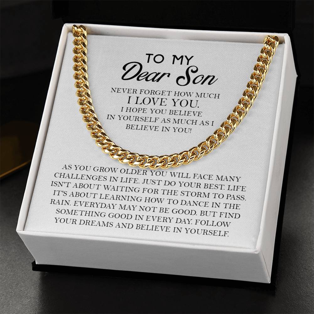 To My Dear Son - Never Forget How Much I Love You Chain Necklace For Him For Birthday Graduation Anniversary Cuban Link Chain