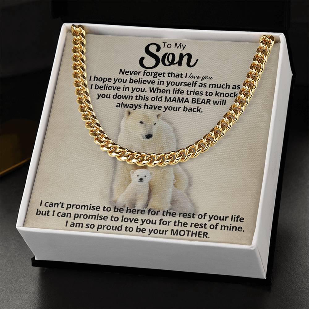 To My Son - Mama Bear Cuban Link Chain Necklace