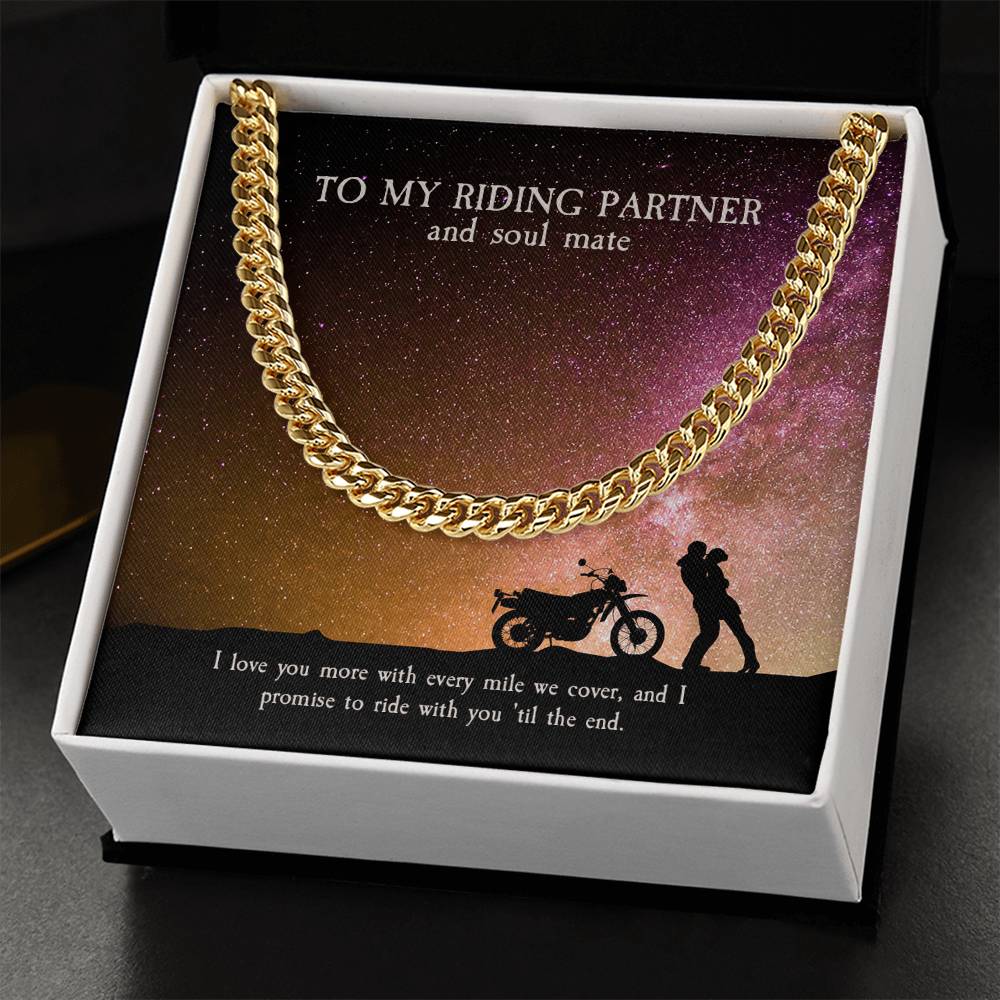 To My Riding Partner And Soul Mate Cuban Link Chain Masculine Necklace For Riding Partner Motorcycle Lovers Gift