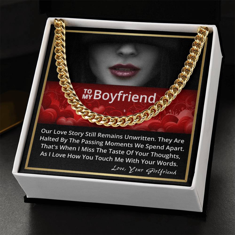 To My Boyfriend Happy Birthday Anniversary Gift For Him Link Chain Necklace Message Card Cuban Link Chain