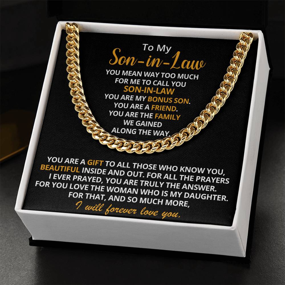 To My Son-In-Law - You Are My Bonus Son Cuban Link Chain Necklace