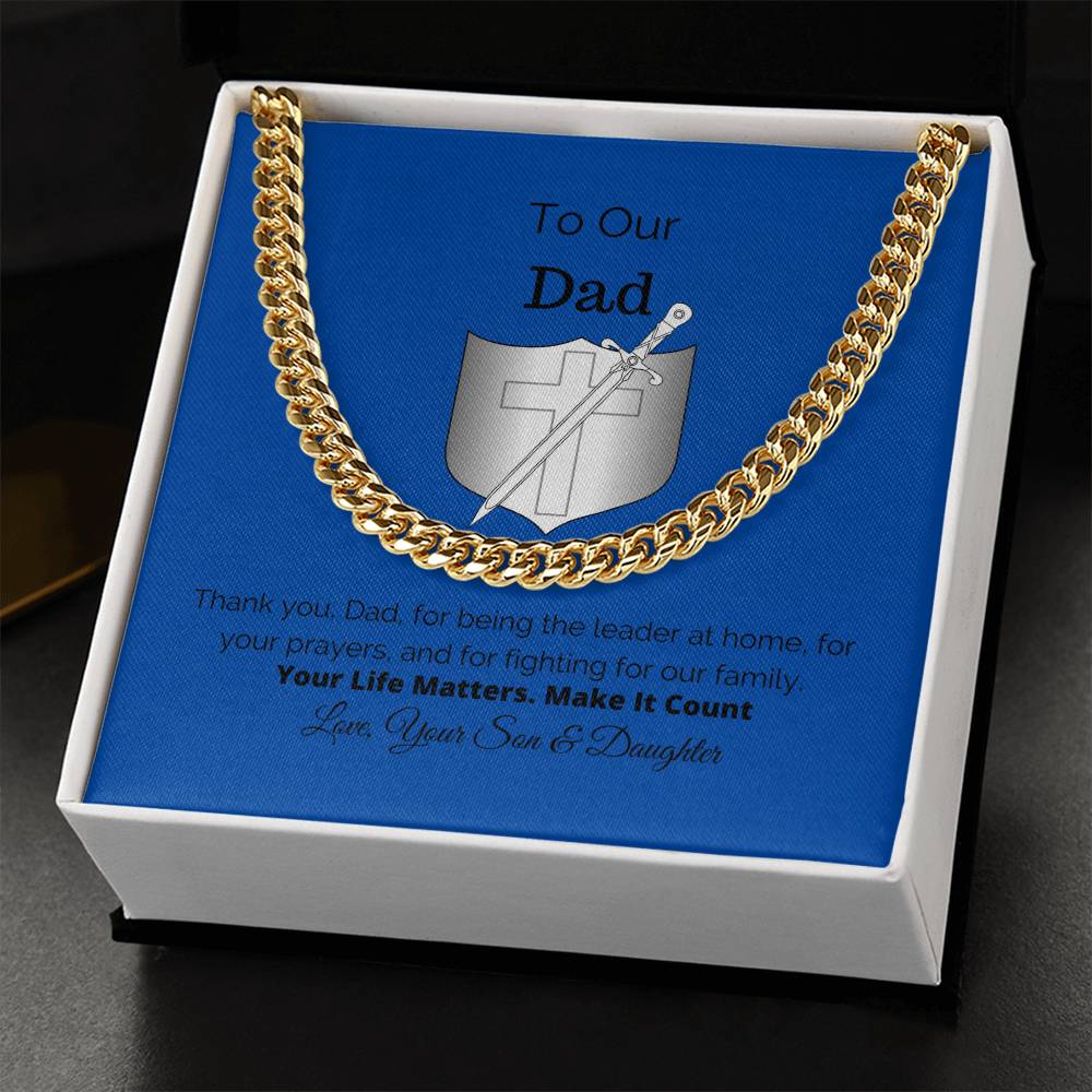 To Our Dad Gift For Him Cuban Link Chain Necklace Cuban Chain Necklace Stainless Steel 14K Yellow Gold Christmas Gift