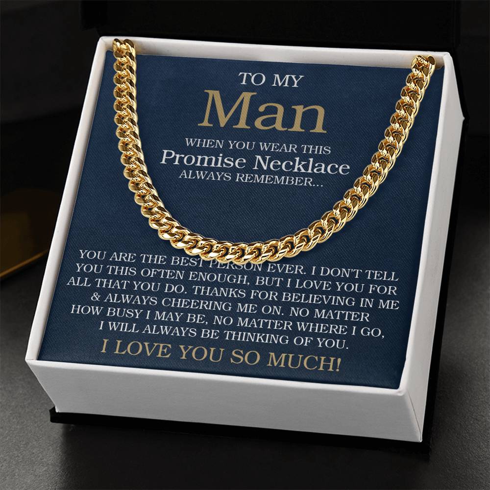 To My Man Cuban Chain Necklace Promise Necklace For Him Romantic Jewelry For Boyfriendhusband Cuban Link Chain
