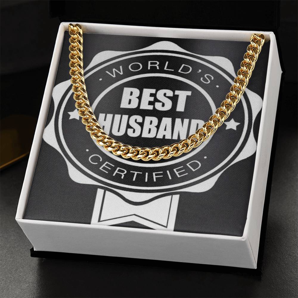 Worlds Best Husband Certified Beautiful Chain And Gift Box For Him Choose Silver Or Gold Cuban Link Chain