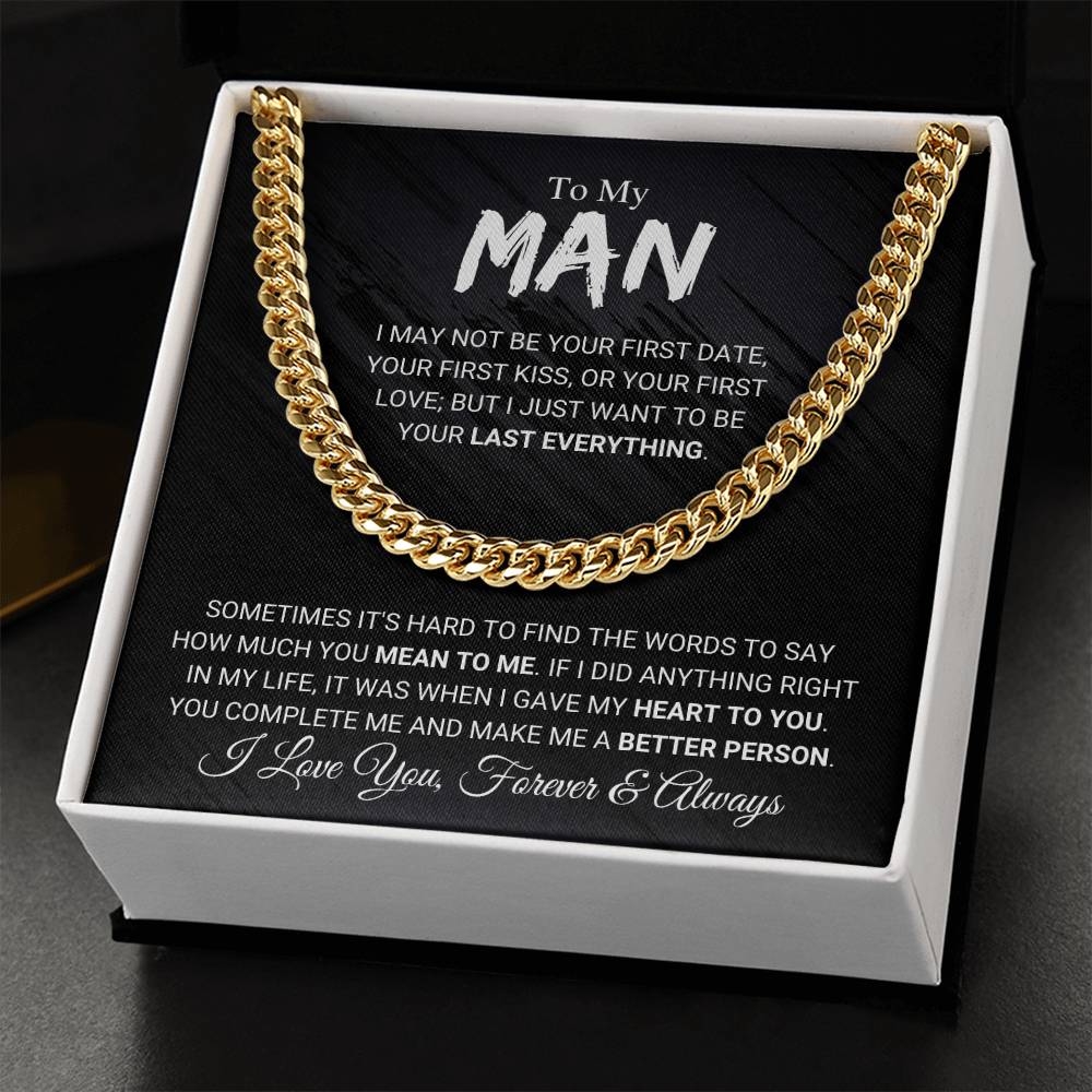 To My Man Chain Necklace Romantic Gifts For Him Boyfriend Husband Gift Cuban Link Chain