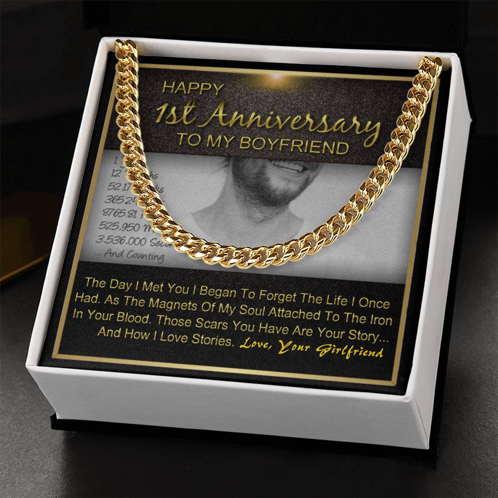 One Year 1St Anniversary Gift For Boyfriend Cuban Chain Necklace Gifts For Him With Message Card Gift Box Cuban Link Chain
