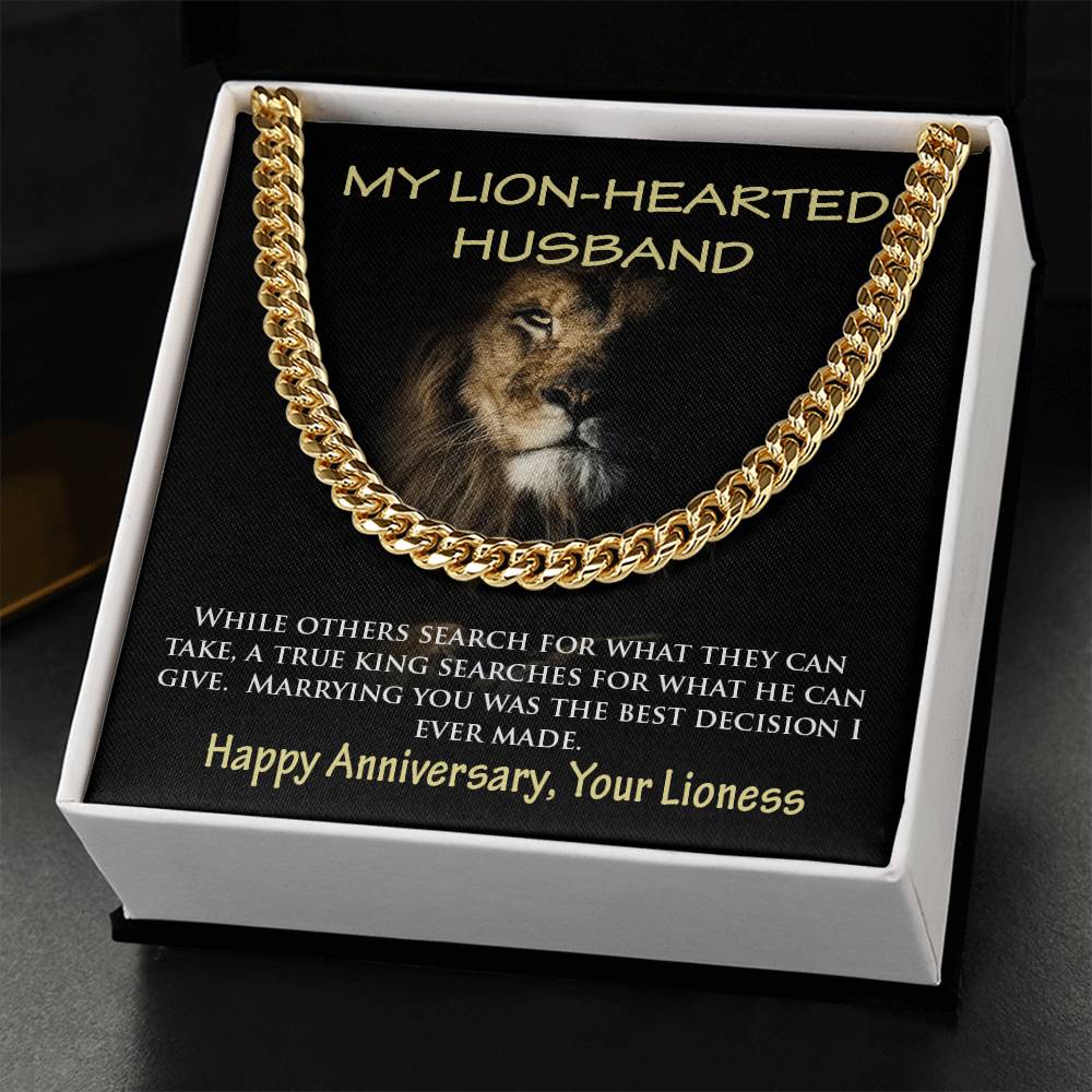 My Lion-Hearted Husband Curb Chain Necklace Gift Cuban Link Chain
