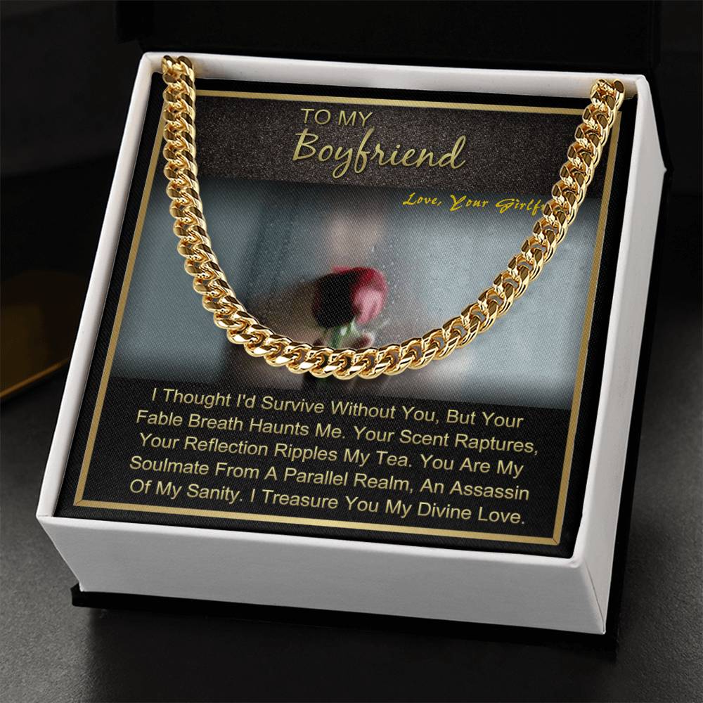 Gift For Boyfriend Anniversary Birthday Christmas Long Distance Chain Necklace With Message Card Cuban Link Chain