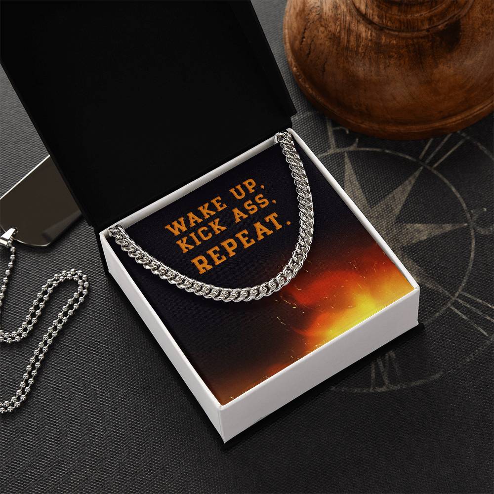 Wake Up Kick Ass Repeat - Cuban Link Chain Necklace